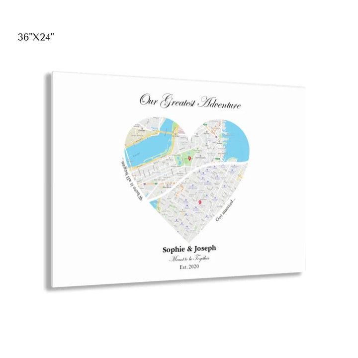 Custom Wall Art - Heart Shaped Dual Location Map - ARTFULANE
