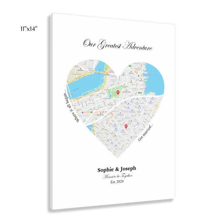 Custom Wall Art - Heart Shaped Dual Location Map - ARTFULANE