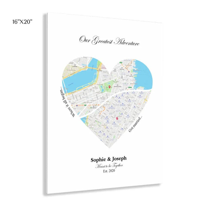 Custom Wall Art - Heart Shaped Dual Location Map - ARTFULANE
