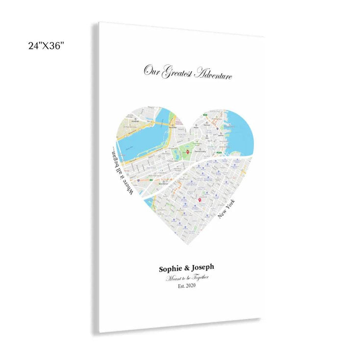Custom Wall Art - Heart Shaped Dual Location Map - ARTFULANE
