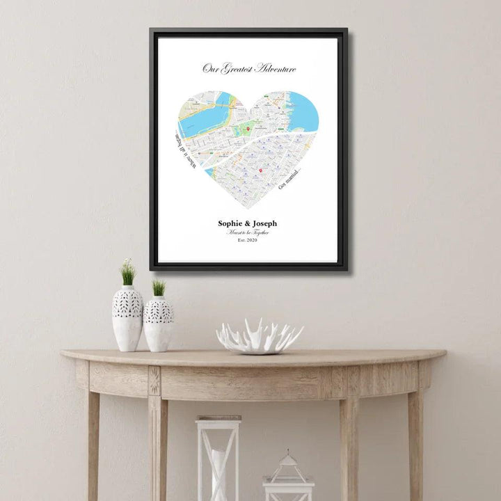 Custom Wall Art - Heart Shaped Dual Location Map - ARTFULANE