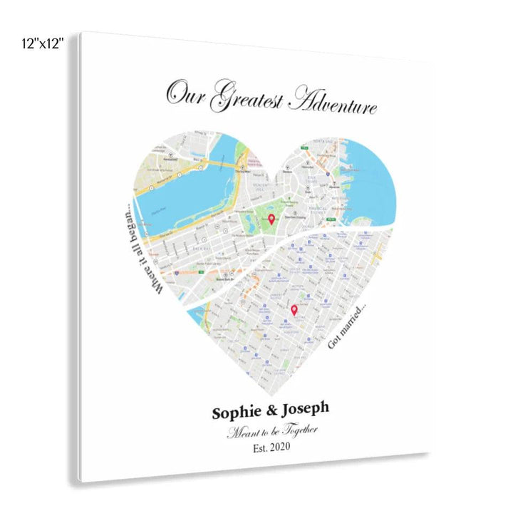 Custom Wall Art - Heart Shaped Dual Location Map - ARTFULANE