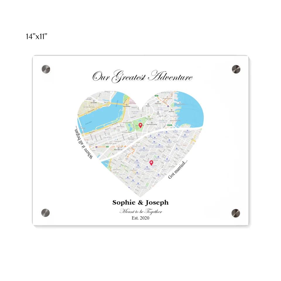 Custom Wall Art - Heart Shaped Dual Location Map - ARTFULANE
