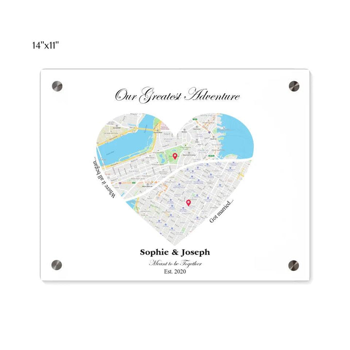 Custom Wall Art - Heart Shaped Dual Location Map - ARTFULANE