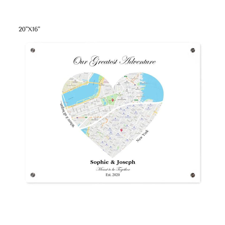 Custom Wall Art - Heart Shaped Dual Location Map - ARTFULANE
