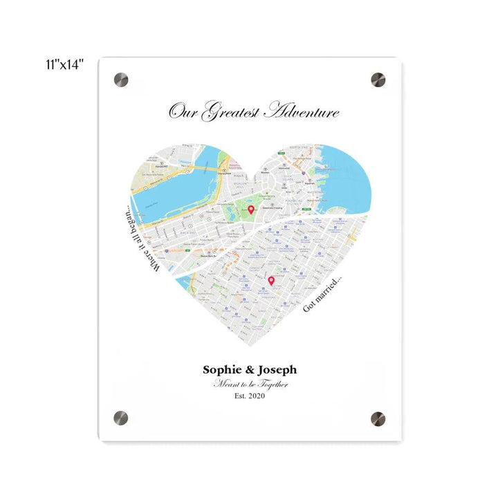 Custom Wall Art - Heart Shaped Dual Location Map - ARTFULANE