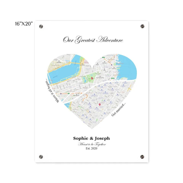 Custom Wall Art - Heart Shaped Dual Location Map - ARTFULANE