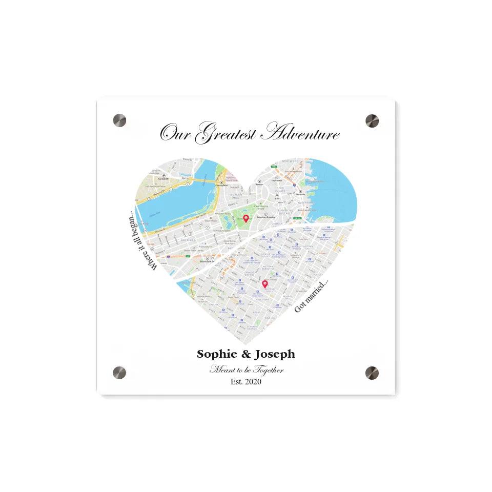 Custom Wall Art - Heart Shaped Dual Location Map - ARTFULANE