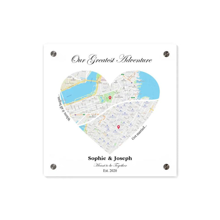 Custom Wall Art - Heart Shaped Dual Location Map - ARTFULANE