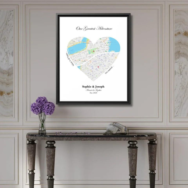 Custom Wall Art - Heart Shaped Dual Location Map - ARTFULANE