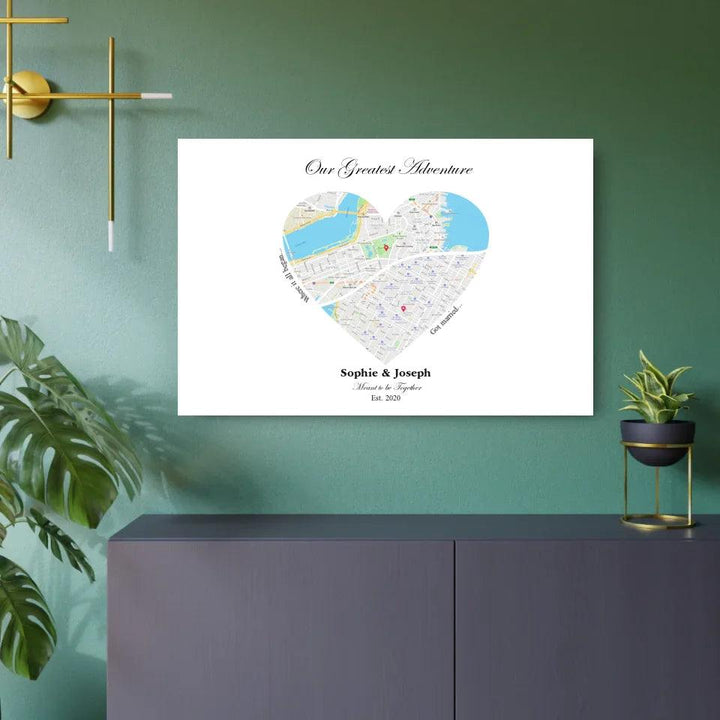 Custom Wall Art - Heart Shaped Dual Location Map - ARTFULANE
