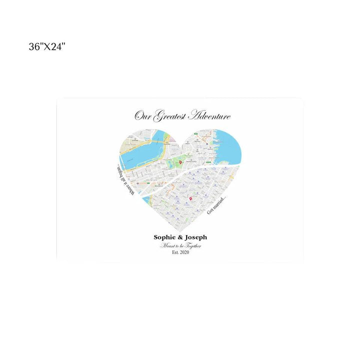 Custom Wall Art - Heart Shaped Dual Location Map - ARTFULANE