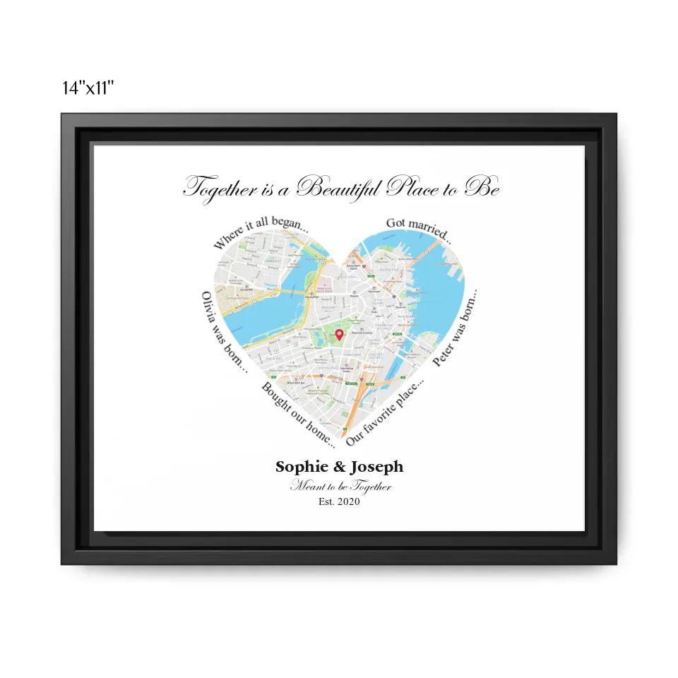 Custom Wall Art - Heart Shaped Single Location Map - ARTFULANE