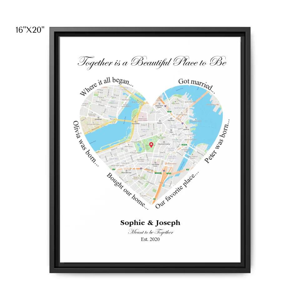 Custom Wall Art - Heart Shaped Single Location Map - ARTFULANE