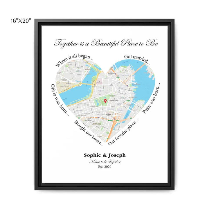 Custom Wall Art - Heart Shaped Single Location Map - ARTFULANE