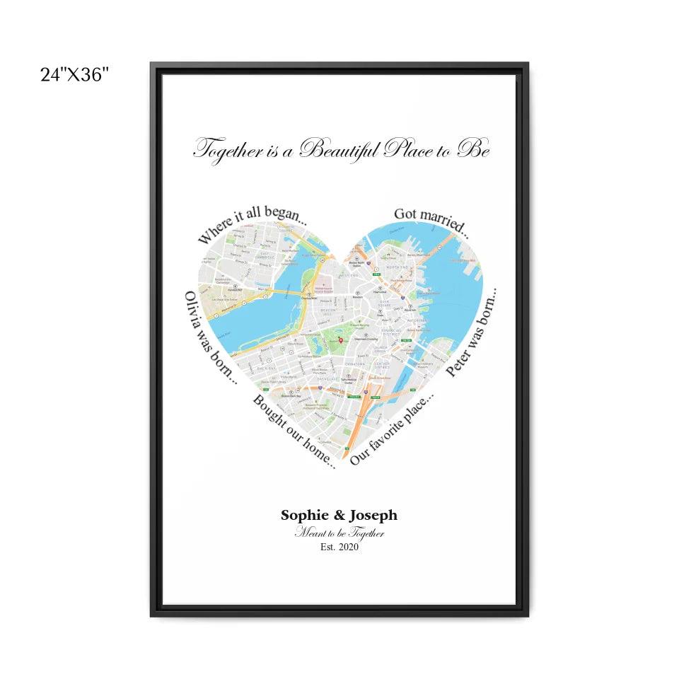 Custom Wall Art - Heart Shaped Single Location Map - ARTFULANE