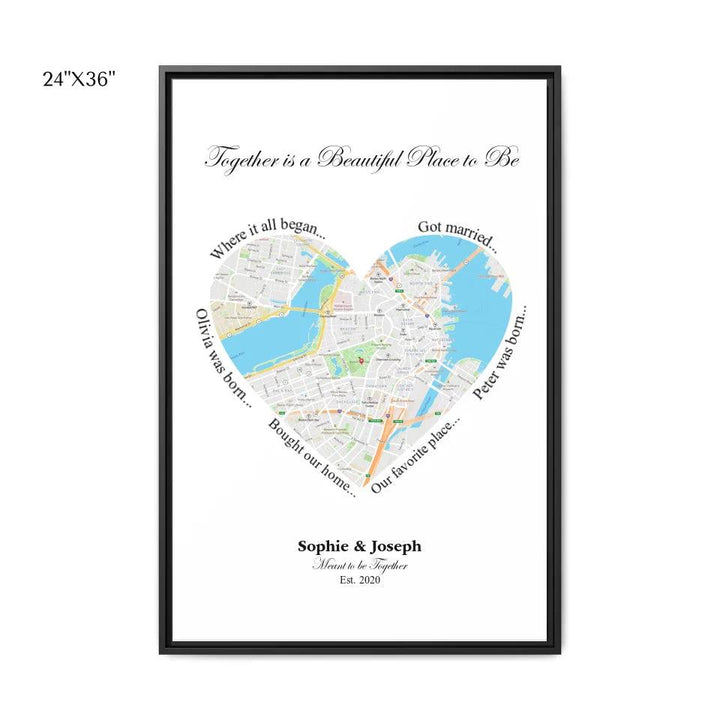 Custom Wall Art - Heart Shaped Single Location Map - ARTFULANE