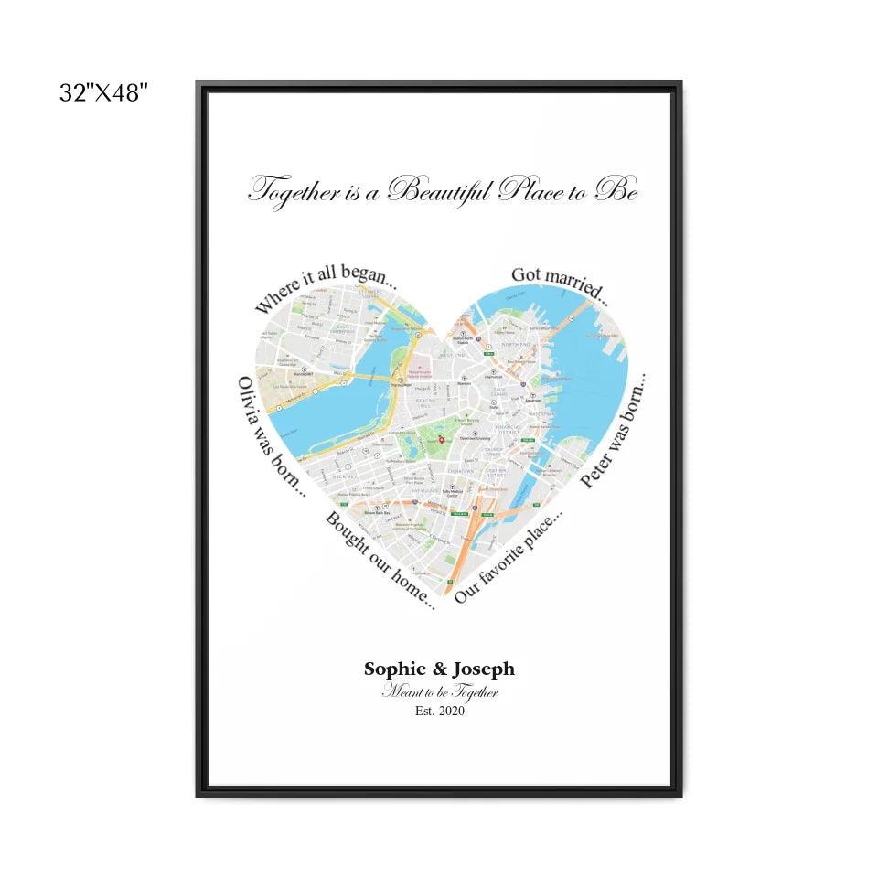 Custom Wall Art - Heart Shaped Single Location Map - ARTFULANE