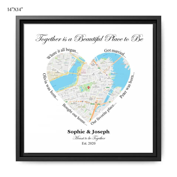 Custom Wall Art - Heart Shaped Single Location Map - ARTFULANE