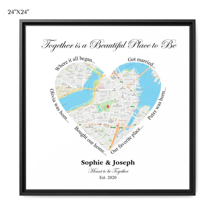 Custom Wall Art - Heart Shaped Single Location Map - ARTFULANE