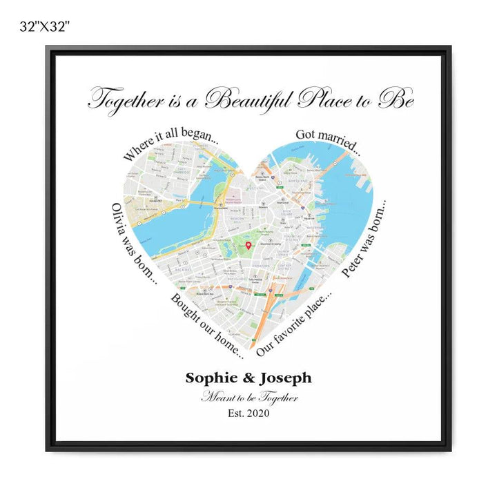Custom Wall Art - Heart Shaped Single Location Map - ARTFULANE