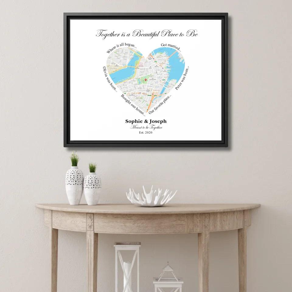 Custom Wall Art - Heart Shaped Single Location Map - ARTFULANE