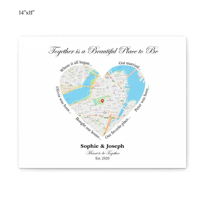 Custom Wall Art - Heart Shaped Single Location Map - ARTFULANE