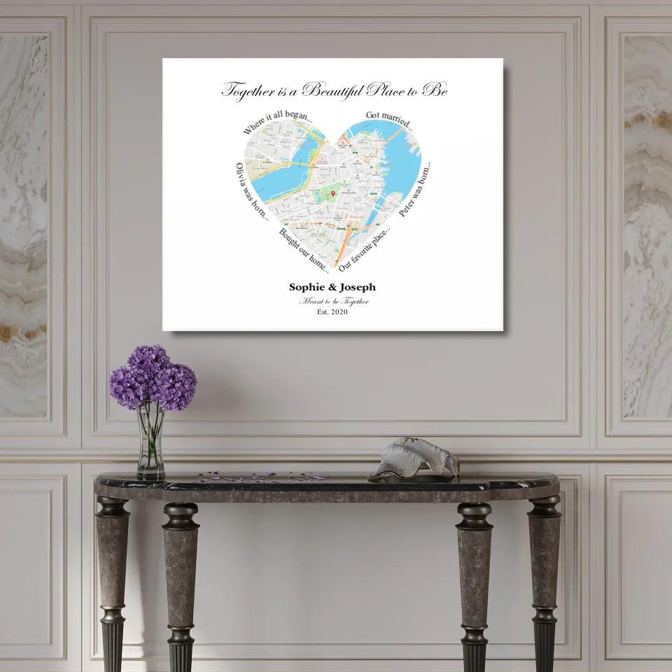 Custom Wall Art - Heart Shaped Single Location Map - ARTFULANE