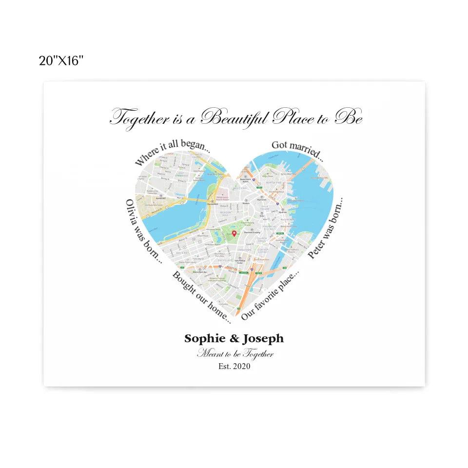 Custom Wall Art - Heart Shaped Single Location Map - ARTFULANE