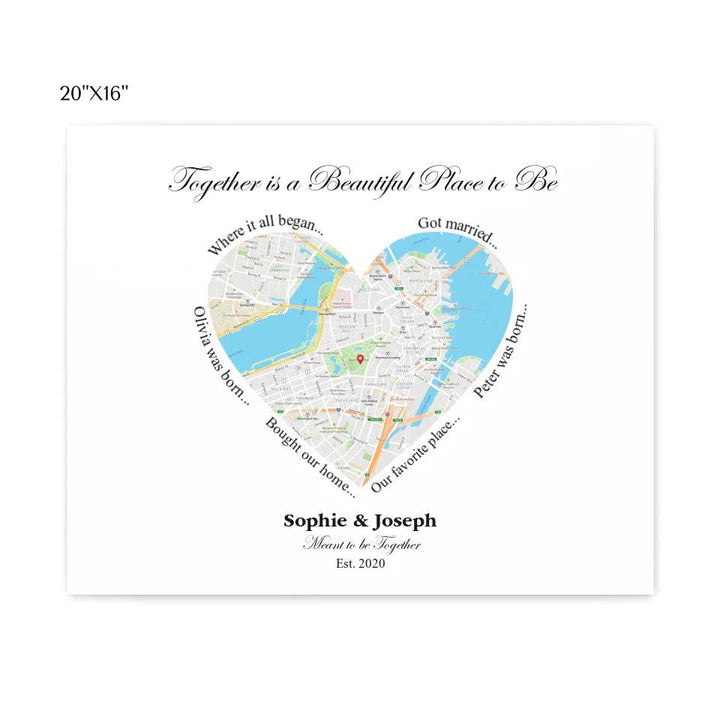 Custom Wall Art - Heart Shaped Single Location Map - ARTFULANE