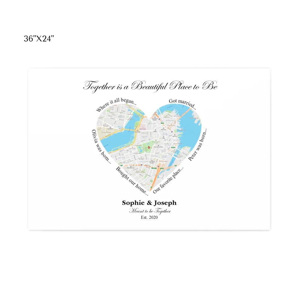 Custom Wall Art - Heart Shaped Single Location Map - ARTFULANE