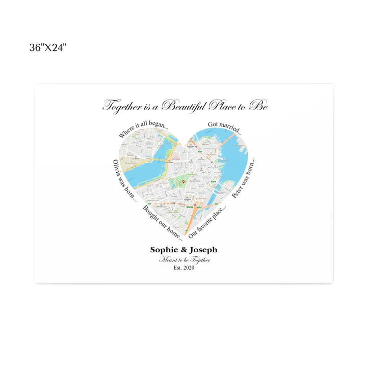 Custom Wall Art - Heart Shaped Single Location Map - ARTFULANE