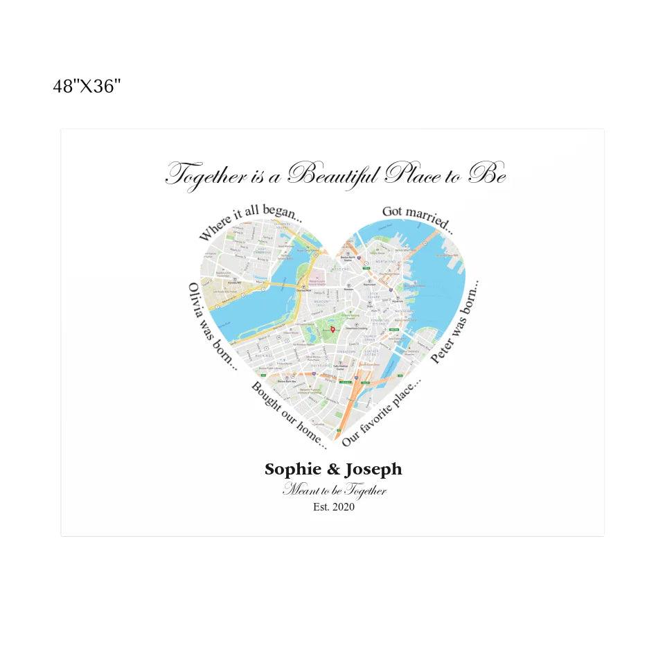 Custom Wall Art - Heart Shaped Single Location Map - ARTFULANE