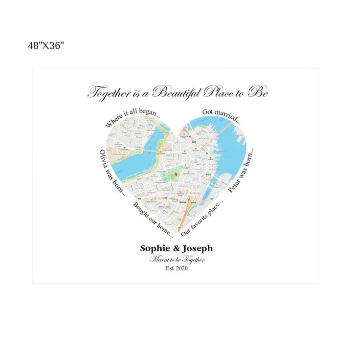 Custom Wall Art - Heart Shaped Single Location Map - ARTFULANE