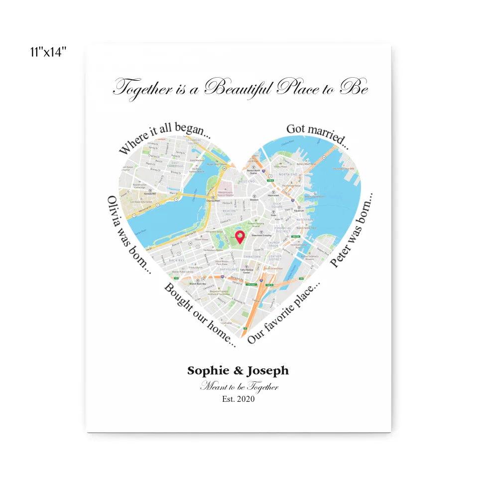 Custom Wall Art - Heart Shaped Single Location Map - ARTFULANE