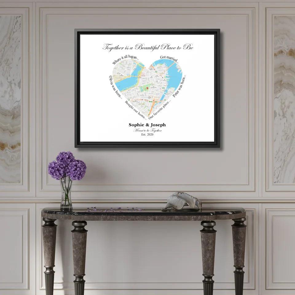 Custom Wall Art - Heart Shaped Single Location Map - ARTFULANE
