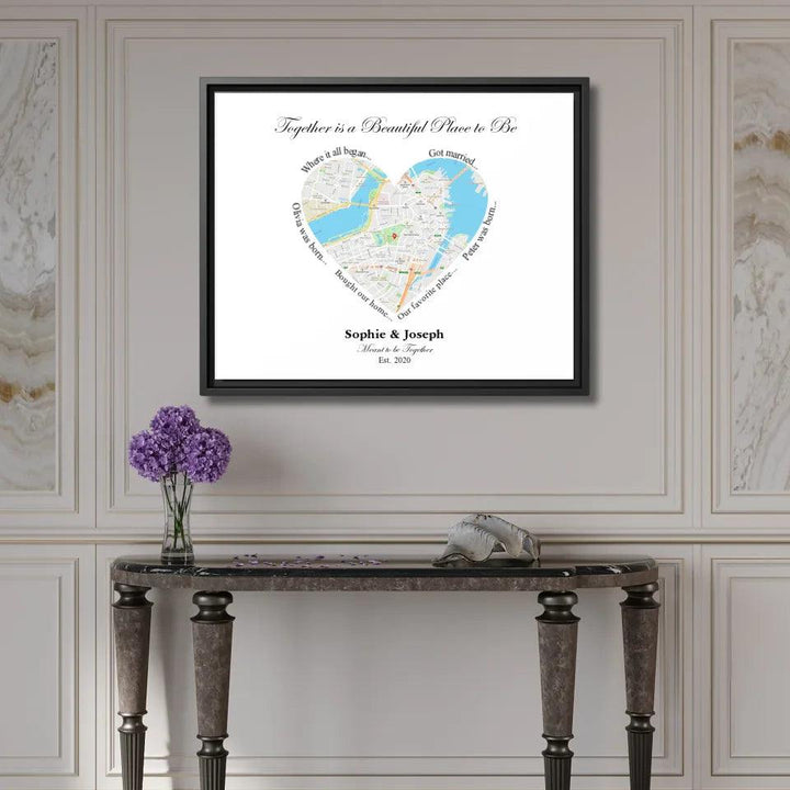 Custom Wall Art - Heart Shaped Single Location Map - ARTFULANE