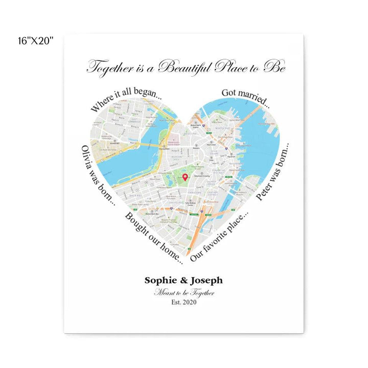 Custom Wall Art - Heart Shaped Single Location Map - ARTFULANE
