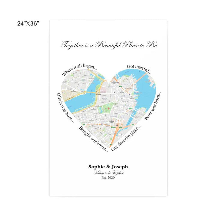 Custom Wall Art - Heart Shaped Single Location Map - ARTFULANE
