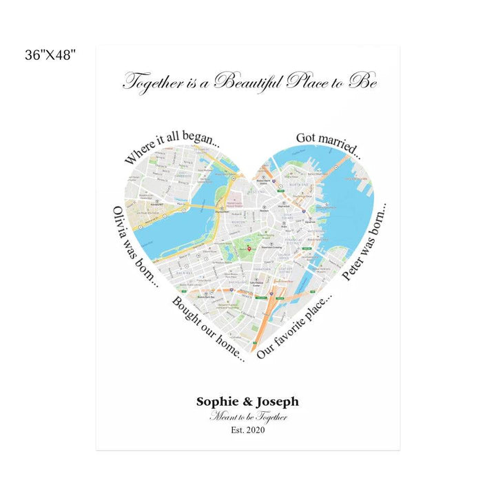 Custom Wall Art - Heart Shaped Single Location Map - ARTFULANE