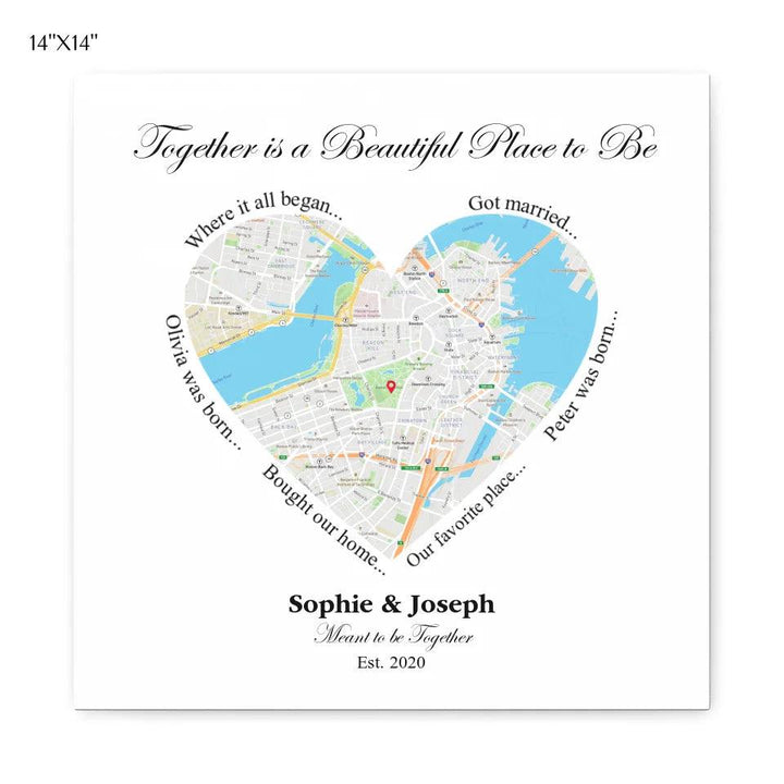 Custom Wall Art - Heart Shaped Single Location Map - ARTFULANE
