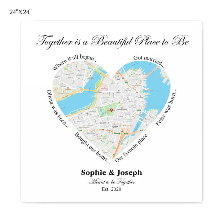 Custom Wall Art - Heart Shaped Single Location Map - ARTFULANE