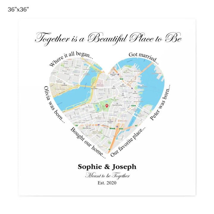Custom Wall Art - Heart Shaped Single Location Map - ARTFULANE