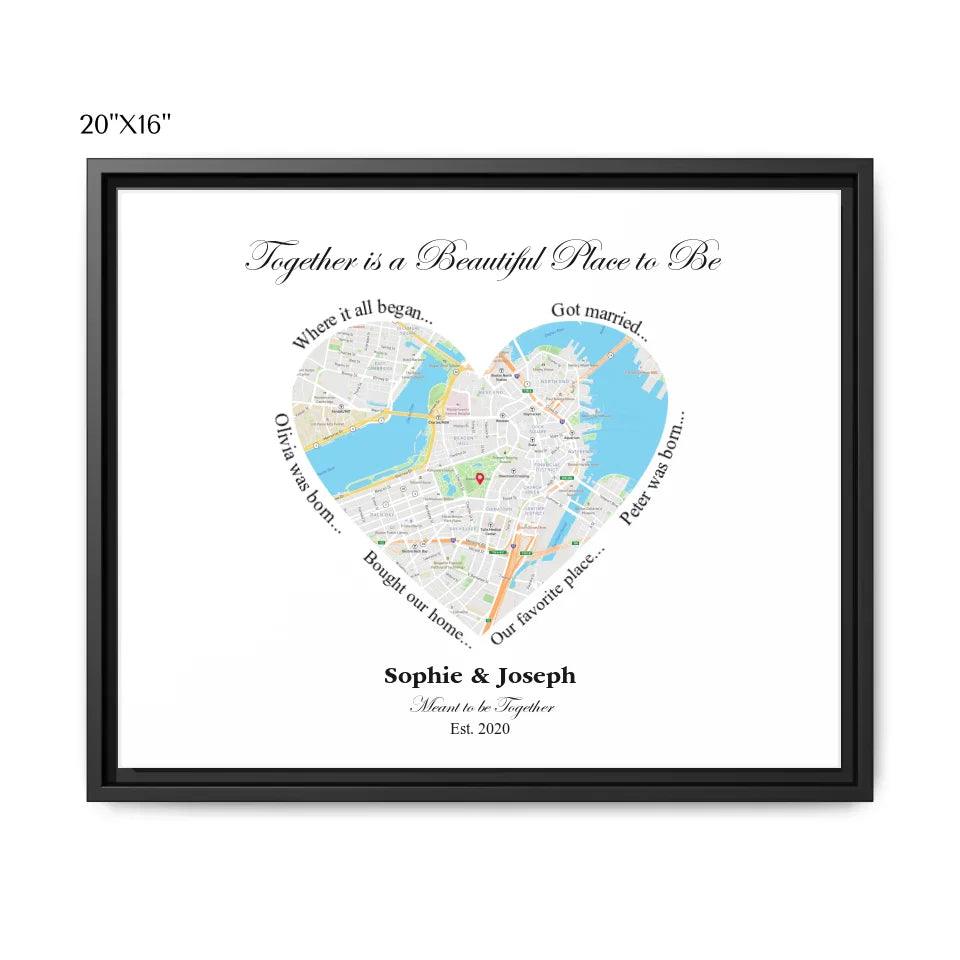 Custom Wall Art - Heart Shaped Single Location Map - ARTFULANE