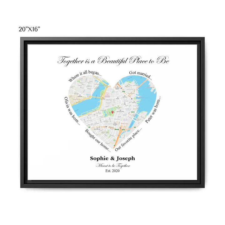 Custom Wall Art - Heart Shaped Single Location Map - ARTFULANE