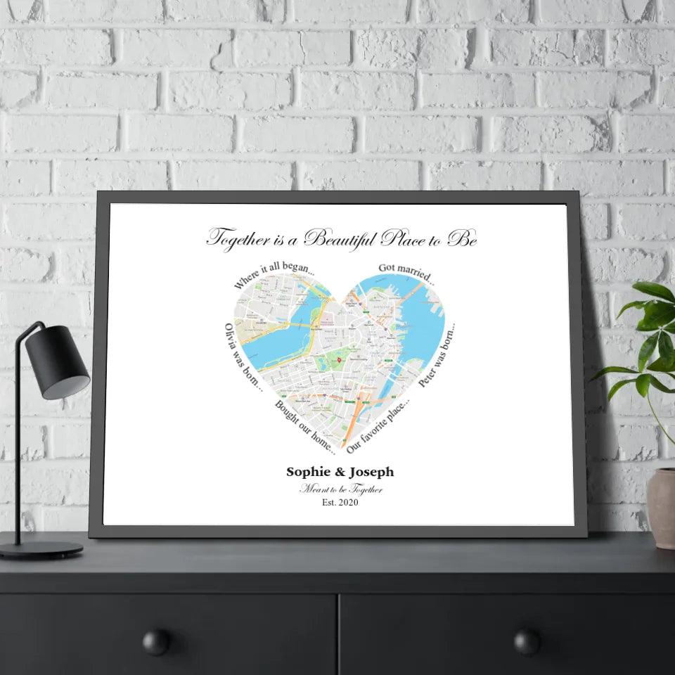 Custom Wall Art - Heart Shaped Single Location Map - ARTFULANE