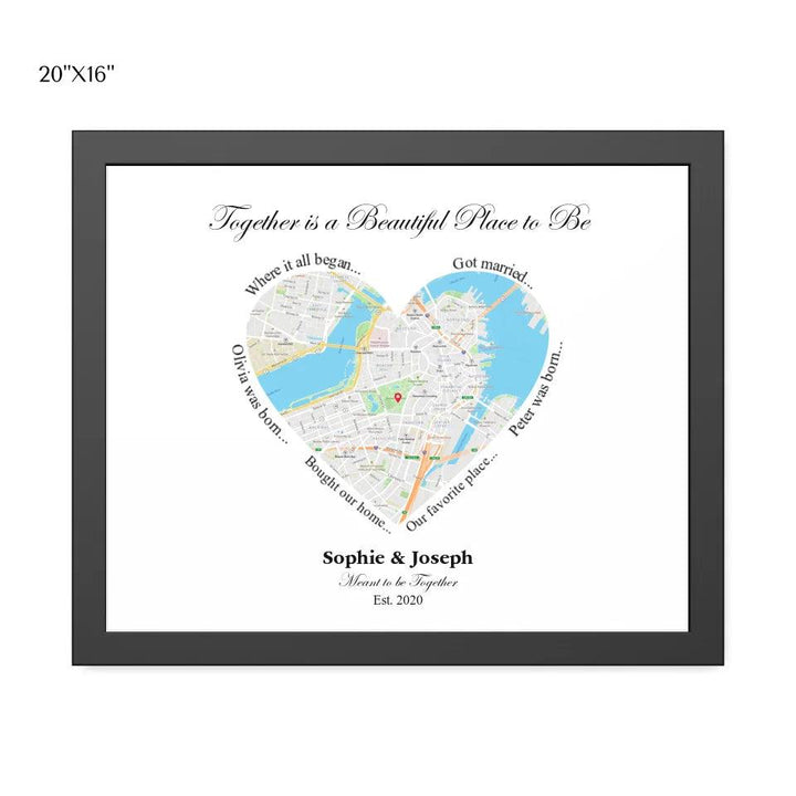 Custom Wall Art - Heart Shaped Single Location Map - ARTFULANE