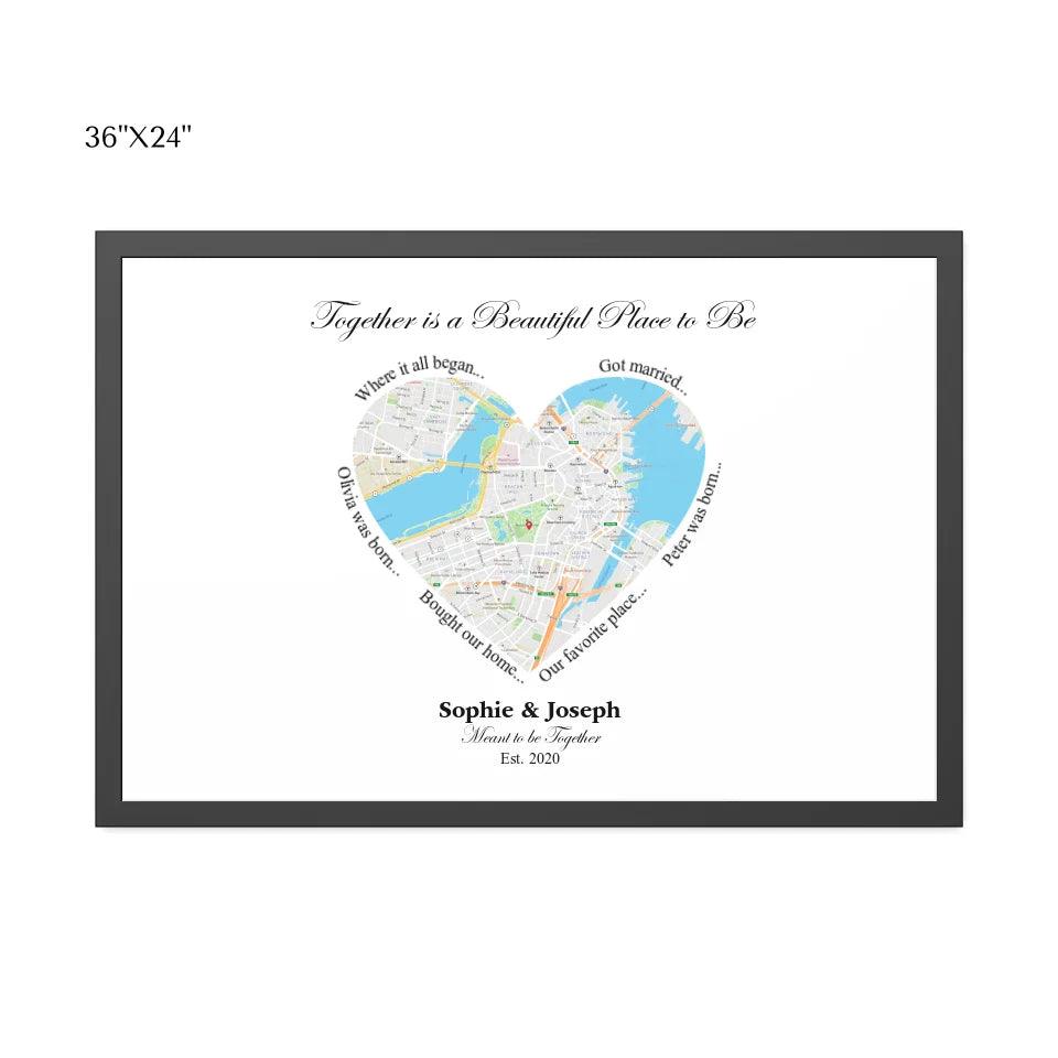 Custom Wall Art - Heart Shaped Single Location Map - ARTFULANE