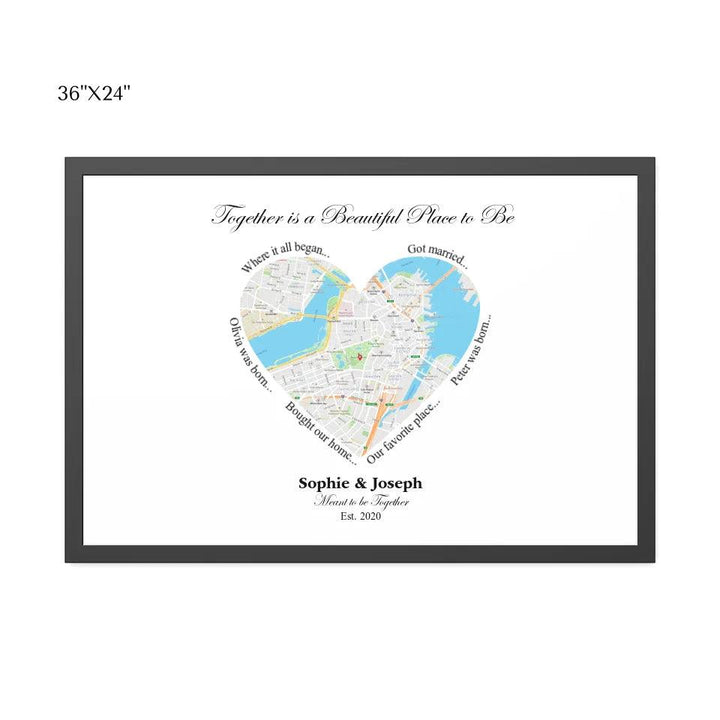 Custom Wall Art - Heart Shaped Single Location Map - ARTFULANE