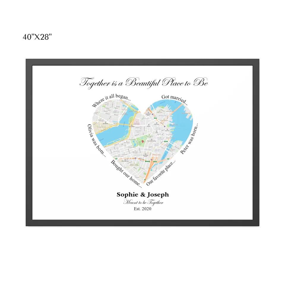 Custom Wall Art - Heart Shaped Single Location Map - ARTFULANE